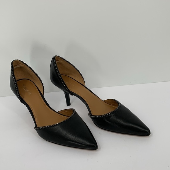 Coach Blossom d'orsay pumps black leather beaded trim kitten heel semi matte 10 - Picture 2 of 7